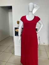 Vestido Longo Vermelho ViscoLycra Plus Size Moda Evangélica Veste 46/48