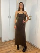 Vestido longo vintage festa brilhoso dourado alças finas decote nas costas tamanho m