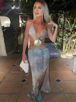 Vestido Longo Vintage Sexy com Decote V - Detalhes em Bandagem e Fenda