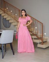 Vestido Longo, Viscojeans, Rosa, Manga Curta, Detalhe Lastéx Busto, Saia 3 Marias, Cinto, Rosarrara BM1114R Vestido Longo, Viscojeans, Rosa, Manga Curta, Detalhe Lastéx Busto, Saia 3 Marias, Cinto, Rosarrara BM1114R