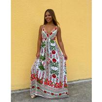 Vestido Longo Viscolinho Acinturado Decote V Alcinha Morena - Oásis Azul