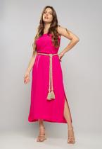 Vestido Longo Viscolinho Fenda Pink Salvatore Fashion