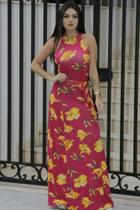 Vestido Longo Viscolycra Estampado Floral Rosa F081