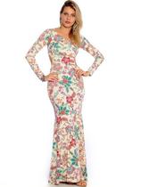 Vestido Longo Viscolycra Estampado Sereia Vermont Rosa