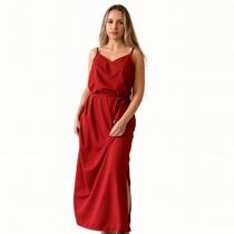 Vestido longo viscose com alça ajustavel e cinto