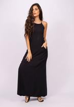 Vestido Longo Viscose com Bolso Preto