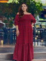 Vestido Longo Xadrez Adulto Inverno Manga Comprida Moda Festa Junina São João