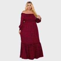 Vestido Longo Xadrez Ciganinha Adulto Confortável Plus Size Festa Junina Ombro A Ombro