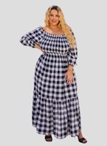 Vestido Longo Xadrez tendência Tamanho Grande Plus Size Gestante Moda Evangélica Manga