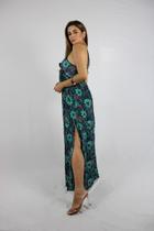Vestido Longode seda com Amarração Frontal e Estampa Floral Vestido Longode seda com Amarração Frontal e Estampa Floral