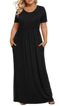 Vestido LONGYUAN Plus Size Maxi Casual de Verão Preto 2XL