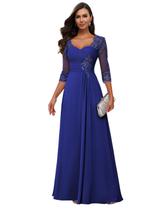 Vestido Loyeloy de renda azul royal para mãe da noiva em linha A