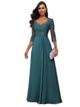 Vestido Loyeloy Teal Lace Mother of the Bride com mangas tamanho 14 Vestido Loyeloy Teal Lace Mother of the Bride com mangas tamanho 14