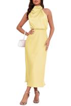 Vestido LUNAMODA 2025 Summer Satin Elegant Formal Amarelo