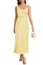 Vestido LUNAMODA Summer Satin Cowl Neck Wedding Guest, amarelo