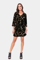 Vestido Lunender Manga Estampado Preto Vestido Lunender Manga Estampado Preto