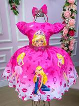 Vestido Luxo Barbie Cinto Laço Pink Vestido Luxo Barbie Cinto Laço Pink