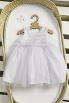 Vestido Luxo Bebê Menina Batizado Festa Branco Lessa B9109
