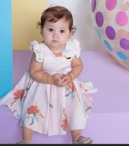 Vestido Luxo Bebê Menina Floral Estampado Verão D'Tuiá 2524 Vestido Luxo Bebê Menina Floral Estampado Verão D'Tuiá 2524