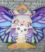 Vestido luxo borboleta com asas 3d - roupa infantil menina