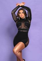 Vestido Luxo com Mangas Longas e Detalhes em Strass - Y2155 Vestido Luxo com Mangas Longas e Detalhes em Strass - Y2155