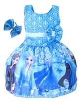 Vestido Luxo Infantil Festa Meninas Frozen Elsa Tiara Casual Vestido Luxo Infantil Festa Meninas Frozen Elsa Tiara Casual