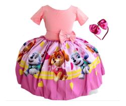Vestido Luxo Infantil Festa Meninas Patrulha Canina Tiara Vestido Luxo Infantil Festa Meninas Patrulha Canina Tiara