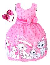 Vestido Luxo Infantil Rosa Meninas Gatinha Marie Tiara Fofo