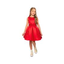 Vestido luxo Infantil Verão Munlie Vermelho Cetim