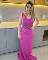 Vestido luxo ITAVEST s/ manga longo cor rosa tecido cetim todo forrado TAM P