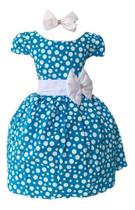 Vestido Luxo Manga Infantil Poa Bolinha Azul Vestido Luxo Manga Infantil Poa Bolinha Azul