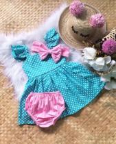 Vestido Luxo Menina Bebê Infantil Rn A 4 Faixa Recem Nascido Bolinha Preta Minnie Rosa Baby