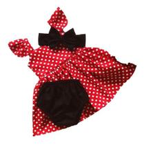 Vestido Luxo Menina Bebê Infantil Rn A 4 Faixa Recem Nascido Bolinha Preta Minnie Rosa Baby