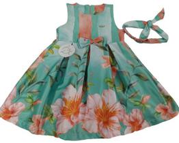 Vestido Luxo Menina Cetim Estampado Verão D'Tuia Ref 2321