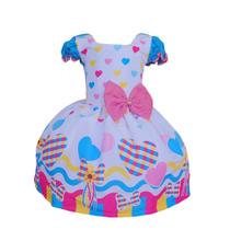 Vestido Luxo Temático Infantil Festa Junina Coração Branco Vestido Luxo Temático Infantil Festa Junina Coração Branco