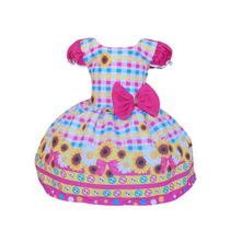 Vestido Luxo Temático Infantil Festa Junina Girassol Xadrez