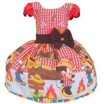Vestido Luxo Temático Infantil Festa Junina Minnie Vermelho