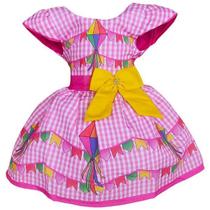 Vestido Luxo Temático Infantil Festa Junina São João Quadrilha Xadrez Rosa