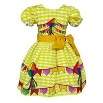Vestido Luxo Temático Infantil Festa Junina Xadrez Amarelo
