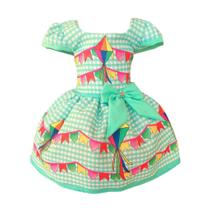 Vestido Luxo Temático Infantil Festa Junina Xadrez Verde