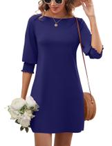 Vestido LUYAA azul marinho de manga curta para mulheres XL