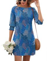 Vestido LUYAA Spring para mulheres 2025, manga 3/4, manga folhada, gola redonda