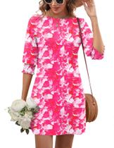 Vestido LUYAA Vacation 2025 rosa floral de manga 3/4 para mulheres