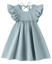 Vestido LYXIOF Toddler de algodão, linho, manga com babados, 90 cm