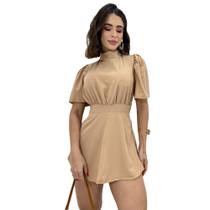 Vestido Macaquinho Curto Manga Flare Plissada Soltinho Verão