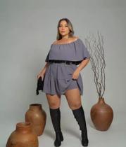 Vestido Macaquinho Duna Plus Size Canoa Babado Boho Chic Moda Tendência tamanho Especial 48/50/52