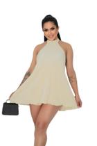 Vestido Macaquinho Plissado Frente Única Costas Nua R090 Vestido Macaquinho Plissado Frente Única Costas Nua R090