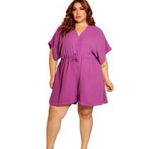 Vestido Macaquinho Plus Size Manga Bulfante Elegante - Sof