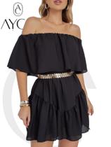 Vestido Macaquinho Short, Azul bebe, babado, tecido Crepinho Elastex Solto