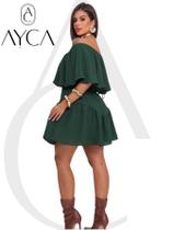 Vestido Macaquinho Short, Azul bebe, babado, tecido Crepinho Elastex Solto